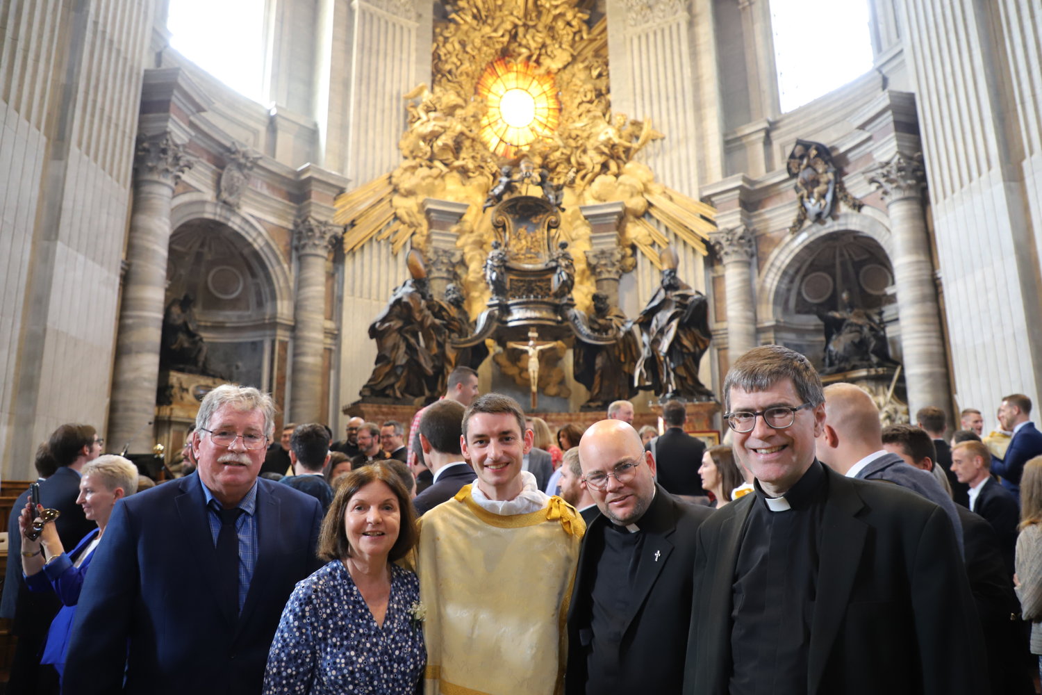 On the day of his ordination to the transitional diaconate, Patrick Ryan was joined by his parents, Doug and Ann Ryan, and fellow priests of the Diocese of Providence, including Father Brendan Rowley and Father Michael Woolley, at right.